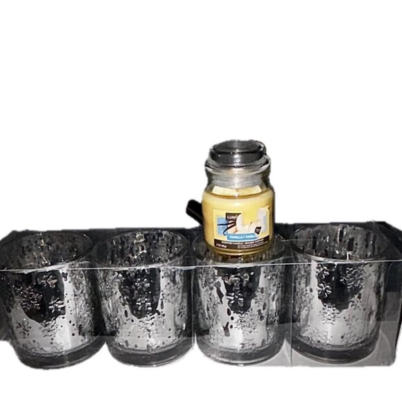 Silver Mercury Glass Tumblers approx 8 oz Candle Holder Drinks Decor Snowflakes - Picture 6 of 7